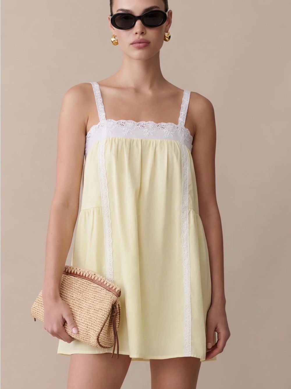 Yellow Lace-Trim Camisole Chemise
